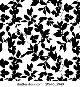 Floral vector pattern with branches and leaves silhouettes. Botanical illustration Textile print, fabric swatch, wrapping paper for fashion and interior design