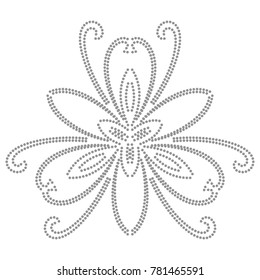 Floral vector pattern with dotted gray elements. Abstract oriental ornament. Vintage classic pattern