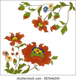 Floral vector pattern elements. Square background with colorful flowers
