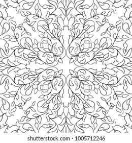 Floral vector pattern. Filigree ornament. Black and white template for wallpaper, textile, shawl, carpet.