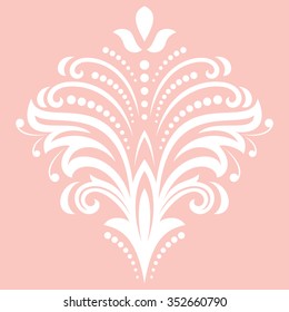 Floral vector pattern with fine arabesques. Abstract oriental pink and white ornament