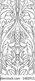 Floral vector pattern with fish. Seamless filigree ornament. Black and white underwater template for wallpaper, textile, shawl, carpet. 