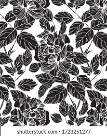  Patrón vector floral. Fondo de las flores. Textura floral ornamental con flores y hojas Jardín floreciente primavera. fondo blanco y negro.