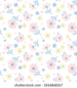 Floral vector pattern.  Flowers on a white background.  Pattern for fabric, paper, postcards.