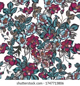 Floral vector pattern with flowers in vintage style