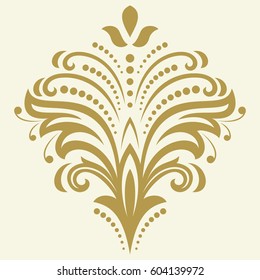 Floral vector pattern with golden arabesques. Abstract oriental ornament. Vintage classic pattern