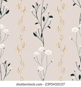 Floral vector pattern with golden sprigs on a light background