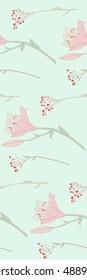 Floral vector pattern with lily and berry on light green background. Seamless. Fabric sample. Textile design. Soft colors. Nature pattern. Blooming flower simple design for package or paper. 