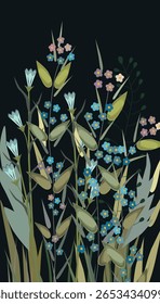 Floral vector pattern on a black background