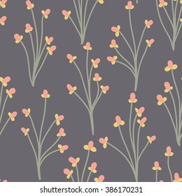 Floral vector pattern. Seamless doodle texture with flowers. Use as desktop wallpaper or surface textures, web page background, textile and other.