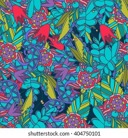 Floral vector pattern. Seamless doodle texture with flowers. Use as desktop wallpaper or surface textures, web page background, textile and other.