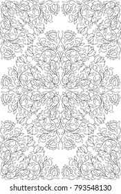 Floral vector pattern. Seamless filigree ornament. Black and white template for wallpaper, textile, shawl, carpet. 