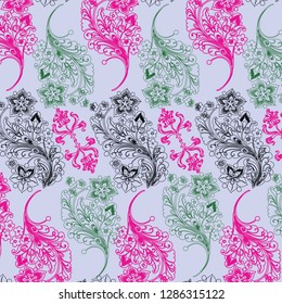 Floral vector pattern, small flowers and leaves