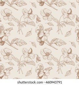 Floral vector pattern with vintage pansies