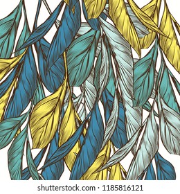 Floral vector pattern in vintage style with hand drawn leaves