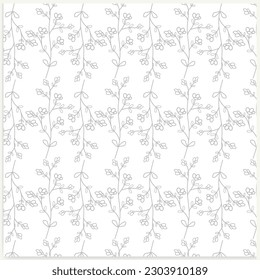 Floral vector print. Small black flowers on white background.