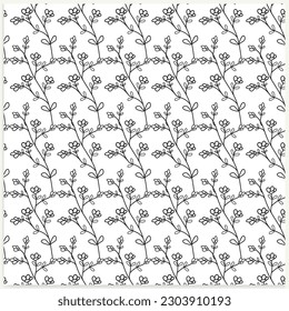 Floral vector print. Small black flowers on white background.
