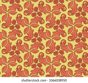 Floral vector red and golden ornament. Seamless abstract classic background with flowers. Pattern with repeating floral elements. Ornament for fabric, wallpaper and packaging