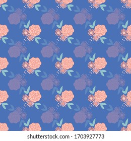 Floral vector repeat with dots and leaves. Perfect for home, kids, stationary, wrapping, scrapbooking.