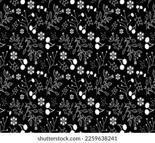 Floral vector repeat pattern on black background.