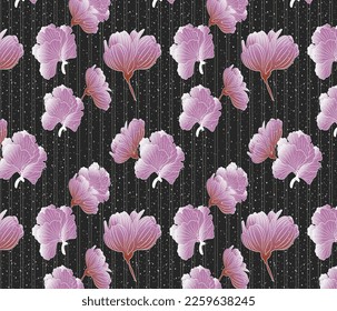 Floral vector repeat pattern on black background.