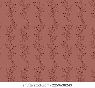 Floral vector repeat pattern in vertical stripes with dark salmon color background.