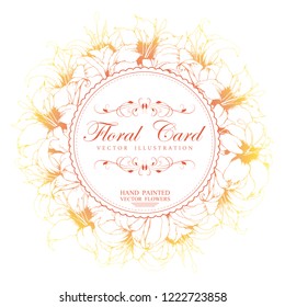 Floral vector round card with hand drawn lily frame