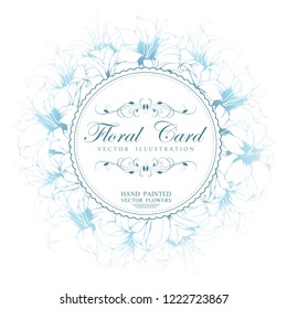 Floral vector round card with hand drawn lily frame