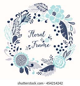 Floral vector round frame. All elements can be used separately