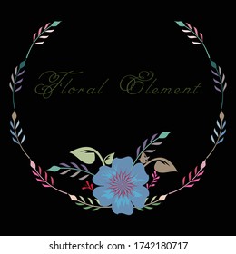 Floral vector round frame with black background
