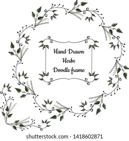 Floral vector round frame, herbal and floral  made from simple botanical elements , corners for creating impressive design, invitations and greeting cards. 