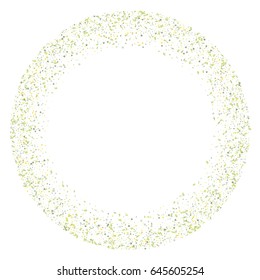 Floral vector round frame made of little flowers, leaves, branches on white background. Light simple natural random confetti wreath. Banners, poster, cards, scrapbooking, wedding, complimentary.