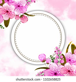 
Floral vector round frame with pink rose, hydrangea, carnation flowers, mixed plants and cute small robin bird. Half moon shape bouquets
