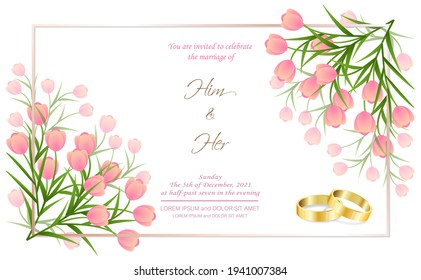 Floral vector round frame with pink Tulip flowers All elements are isolated and editable.