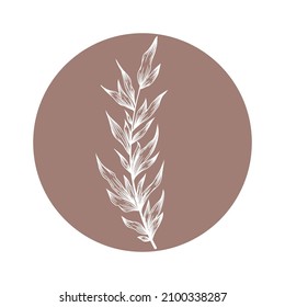 Floral vector round icon with hand drawn abstract branch isolated on white background. Design for highlight covers of social media stories, cosmetic and beauty branding, logo
