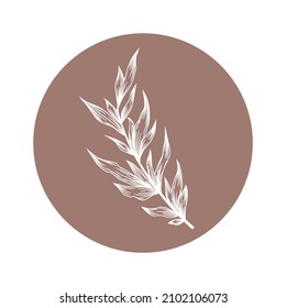 Icono de redondo vector floral con rama abstracta dibujada a mano aislada en fondo blanco. Diseño de logotipo, portadas destacadas de historias de medios sociales, belleza y marca cosmética