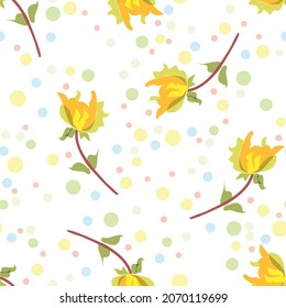 Floral Vector Scatter Pattern In Yellow And White With Polka Dotted Background