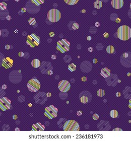 Floral vector seamless background with flowers with colored lines and circles of the same color lines