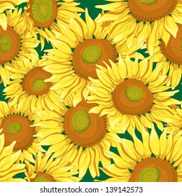 Floral vector seamless background with sunflowers