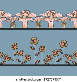 Floral Vector Seamless Horizontal Borders Set