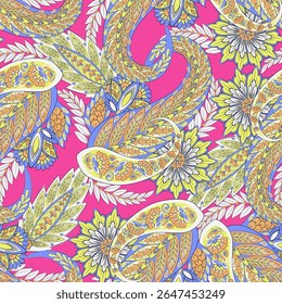 Vector floral sin patrón paisley.
