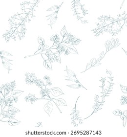 Floral vector seamless pattern. Abstract, wallpaper and background with fine lines and flowers. 