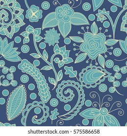 Floral vector seamless pattern abstract floral elements. Elements are hidden under mask, not cut off. Contour is smooth. Swatch is in the panel. Perfect for wallpaper, textile print
