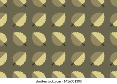 Floral vector seamless pattern. Autumn leaves on a dark olive background.