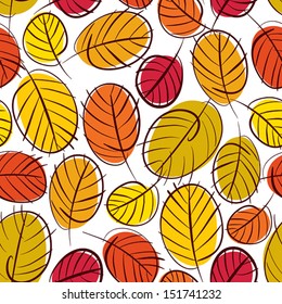 Floral vector seamless pattern, autumn leaves seamless background, hand drawn.