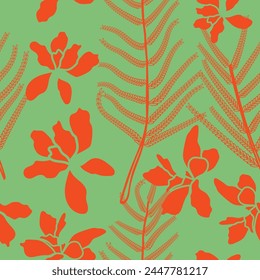 Floral vector seamless pattern background. Mimosa pudica leaves illustration textile design. Commonly found in the Southern United States. 