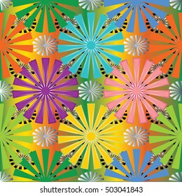 Floral vector seamless pattern background wallpaper illustration with colorful 3d decorative flowers