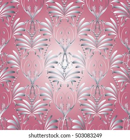 Floral vector seamless pattern background wallpaper illustration with vintage 3d flowers and ornaments.