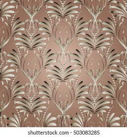 Floral vector seamless pattern background wallpaper illustration with vintage 3d flowers and ornaments.