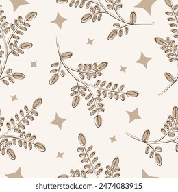 floral vector seamless pattern in beige colors botanical ornament